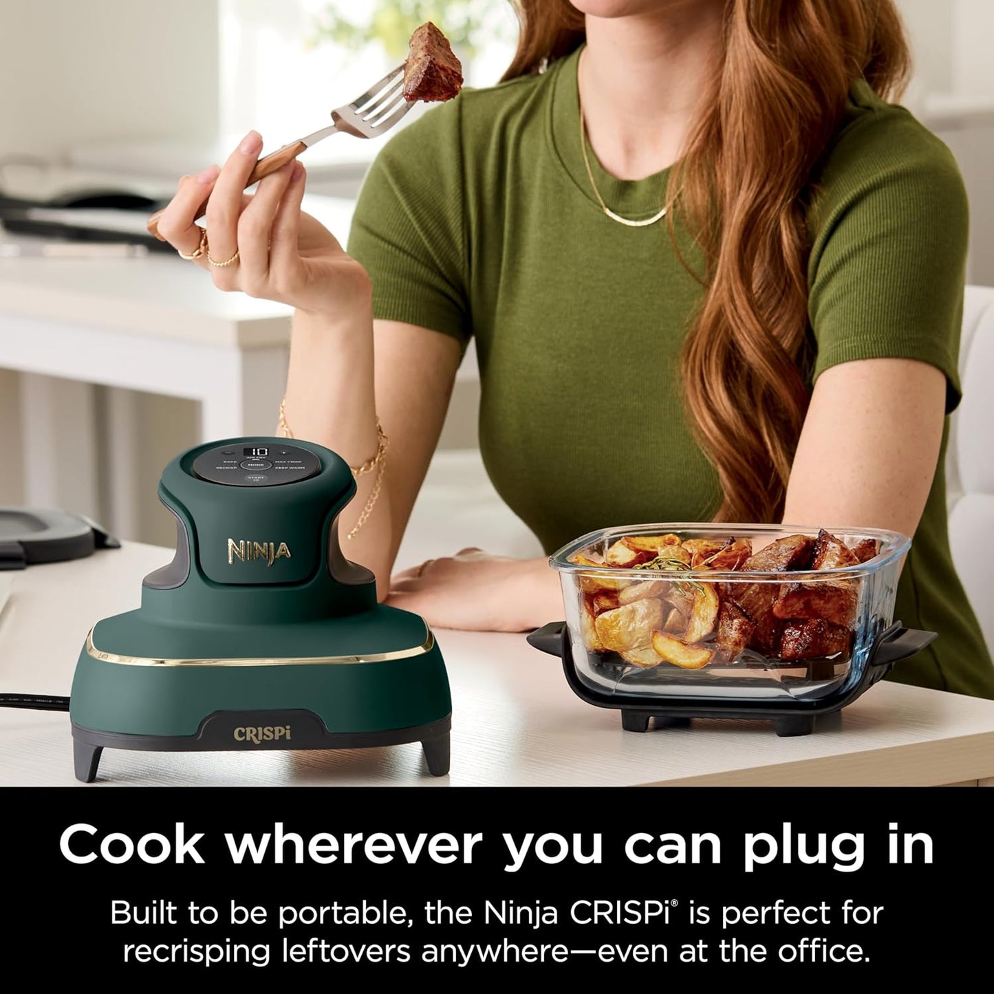 Ninja Crispi 5-in-1 Glass Air Fryer - 450°F, Nontoxic, 4QT & 6-Cup Containers | Dishwasher Safe, Max Crisp, Bake & More | Brit. Racing Green