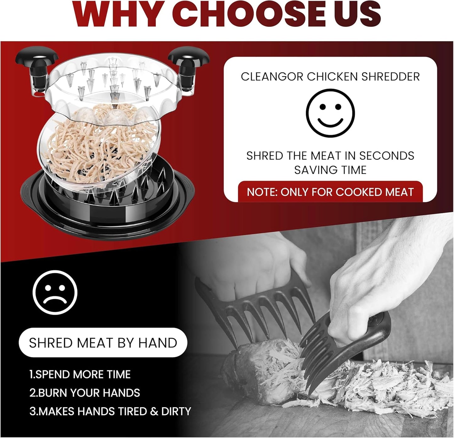 Skiennix 10” Pro Chicken Shredder Tool - Handheld Meat Shredder with Visible Lid & Extra Plate | BPA-Free