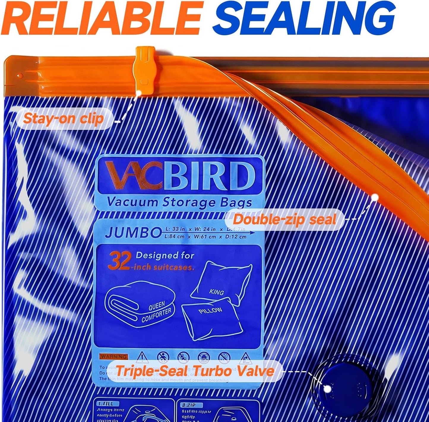 Vacbird Vacuum Storage Bags - 15 Pack Compression Packing Cubes with Rechargeable Pump | Space Saver for Clothes and Blankets