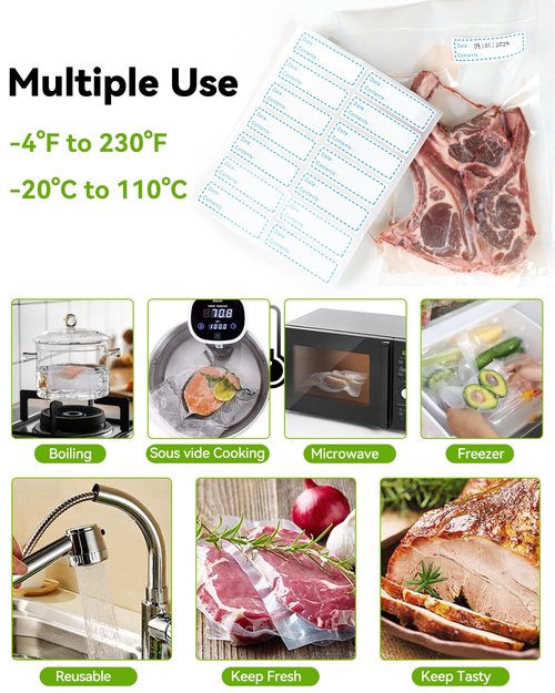 AENTGIU 400 Vacuum Sealer Storage Bags, 8x12 Inch Seal a Meal Bags, BPA Free Quart Bags, Compatible with All Heat Vacuum Sealers Machine, Heavy Duty, Great for vac storage, Meal Prep or Sous Vide