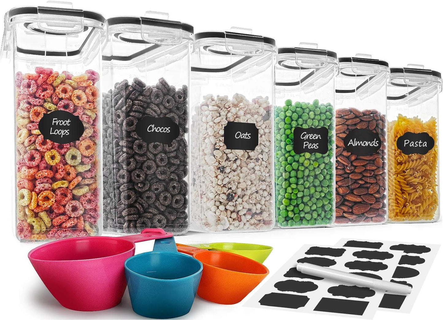 MCIRCO Cereal Container Set - Airtight Food Storage Dispensers with Measuring Tools | 6-Pack (4L/135.2oz)