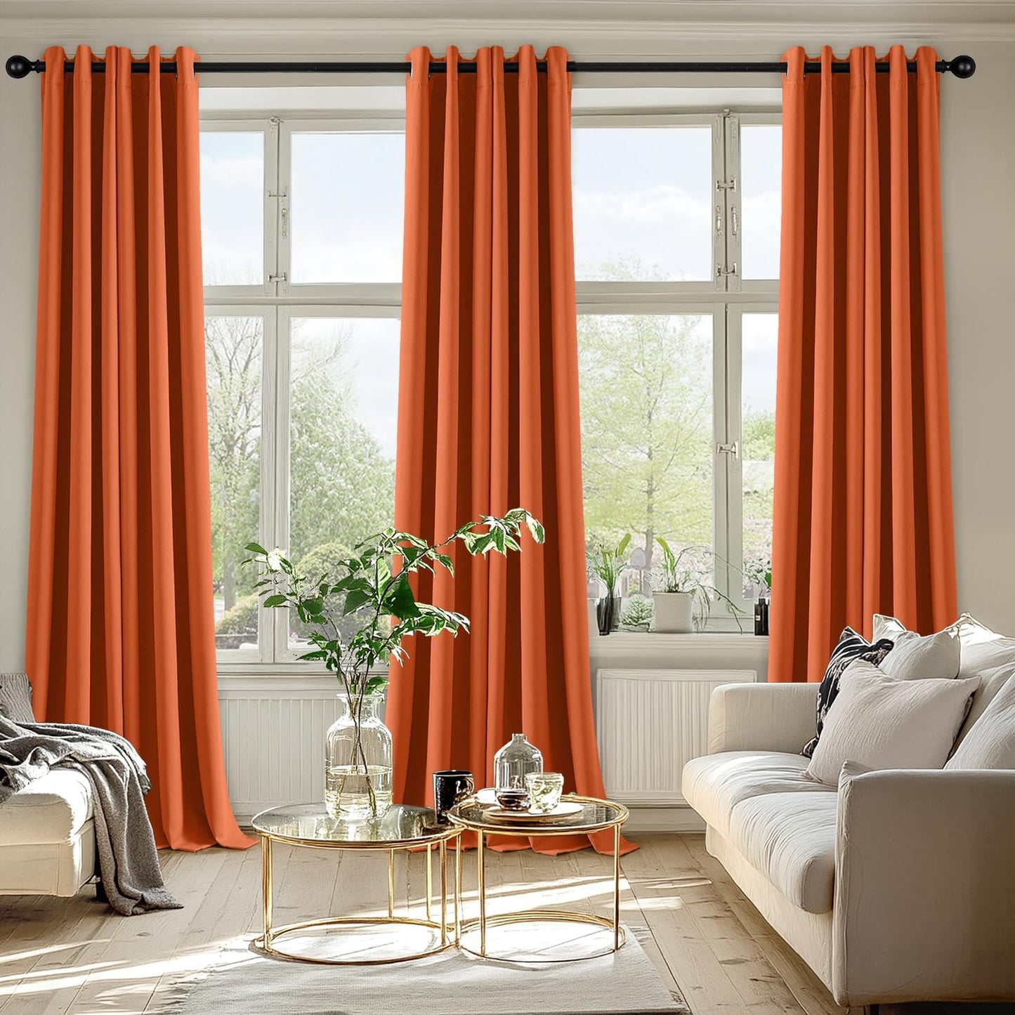 MIULEE Orange Blackout Curtains - Thermal Insulated Room Darkening Drapes | 96-Inch Length, 2 Panels