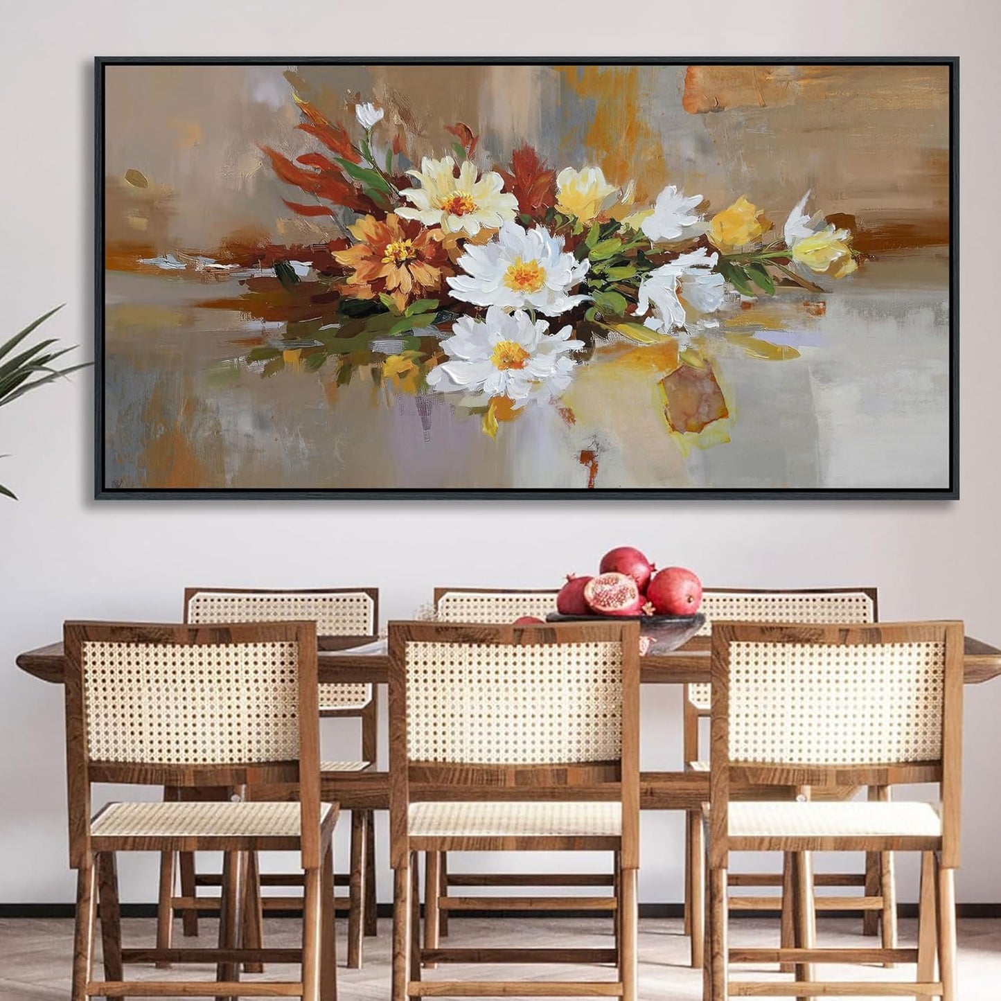Yellow Floral Wall Art - Large Abstract Canvas for Bedroom & Living Room Decor | Framed Modern Artwork 29x58 IN