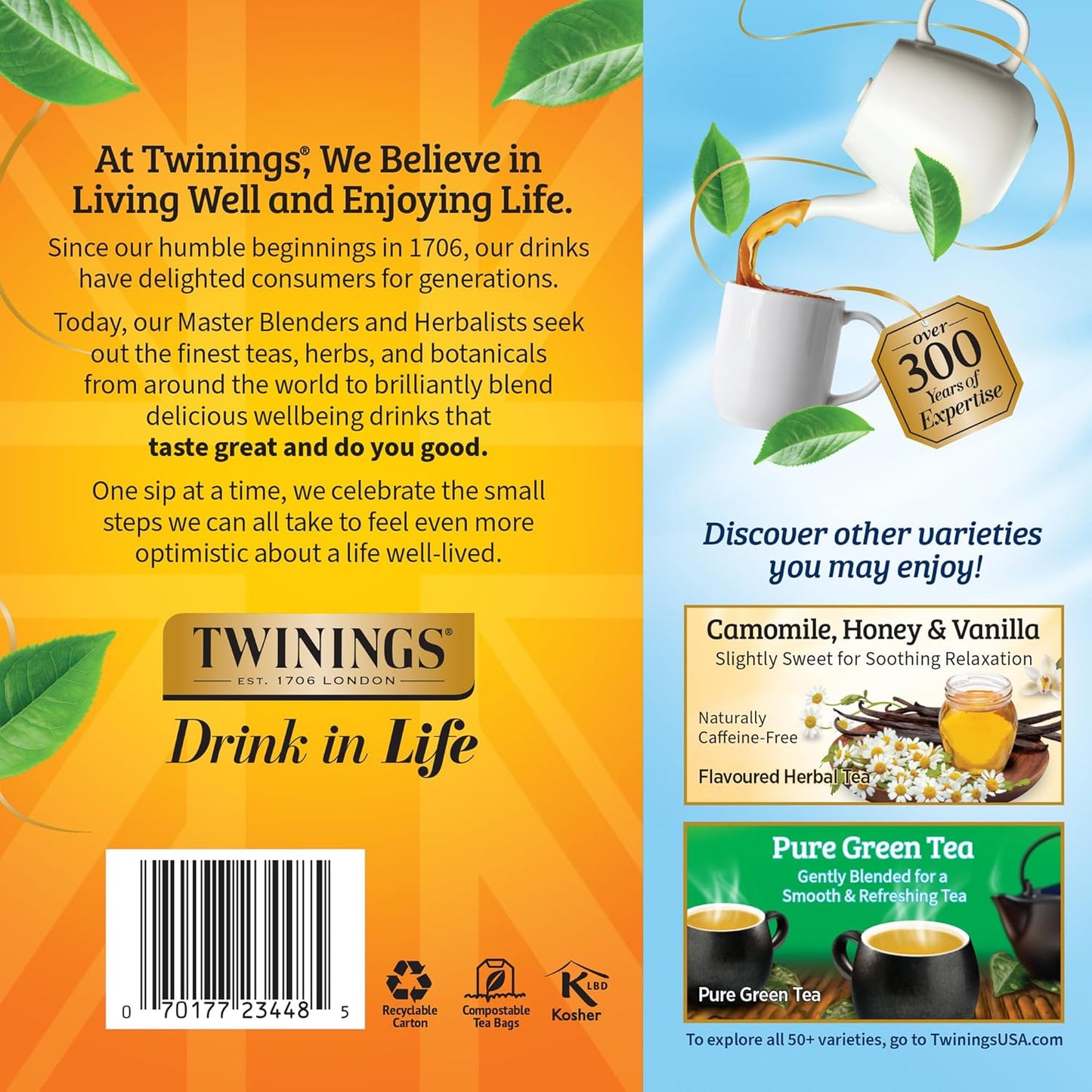 Twinings Pure Camomile Herbal Tea - 100 Individually Wrapped Bags for Relaxation | Caffeine-Free, Hot or Iced