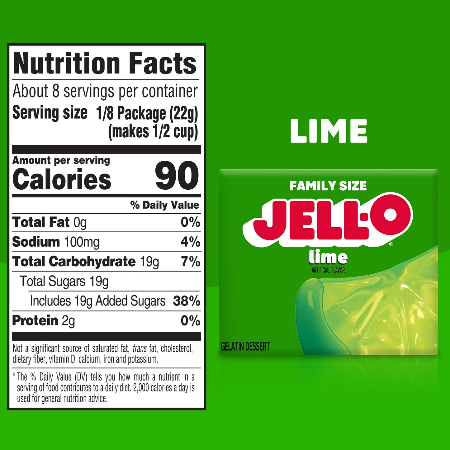 Jell-O Lime Gelatin Dessert Mix, Family Size, 6 oz Box