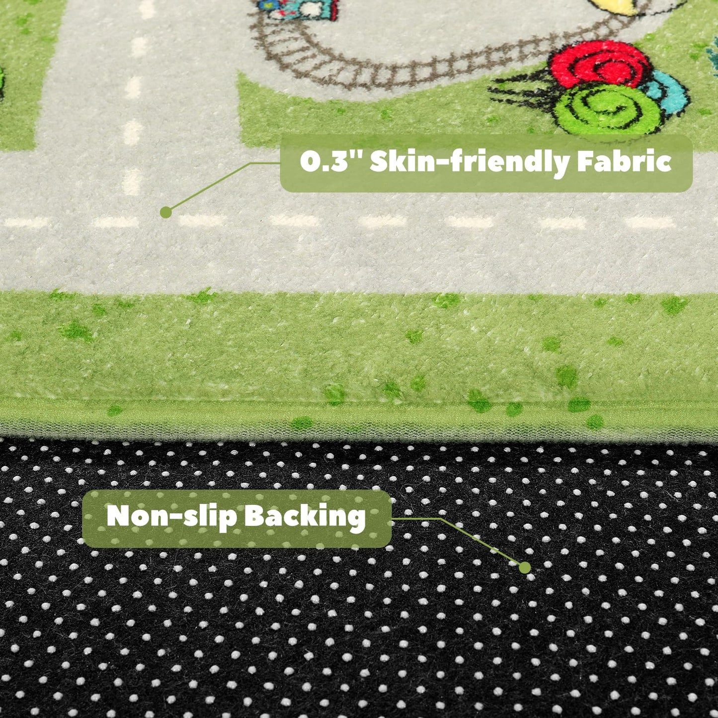 LIVEBOX Green Washable Playroom Rug, 4'x6' Non-Slip Soft Car Rug for Boys Room, Baby Nursery, Kids Floor Mats for Boys Girls Dorm Toy Room Tent