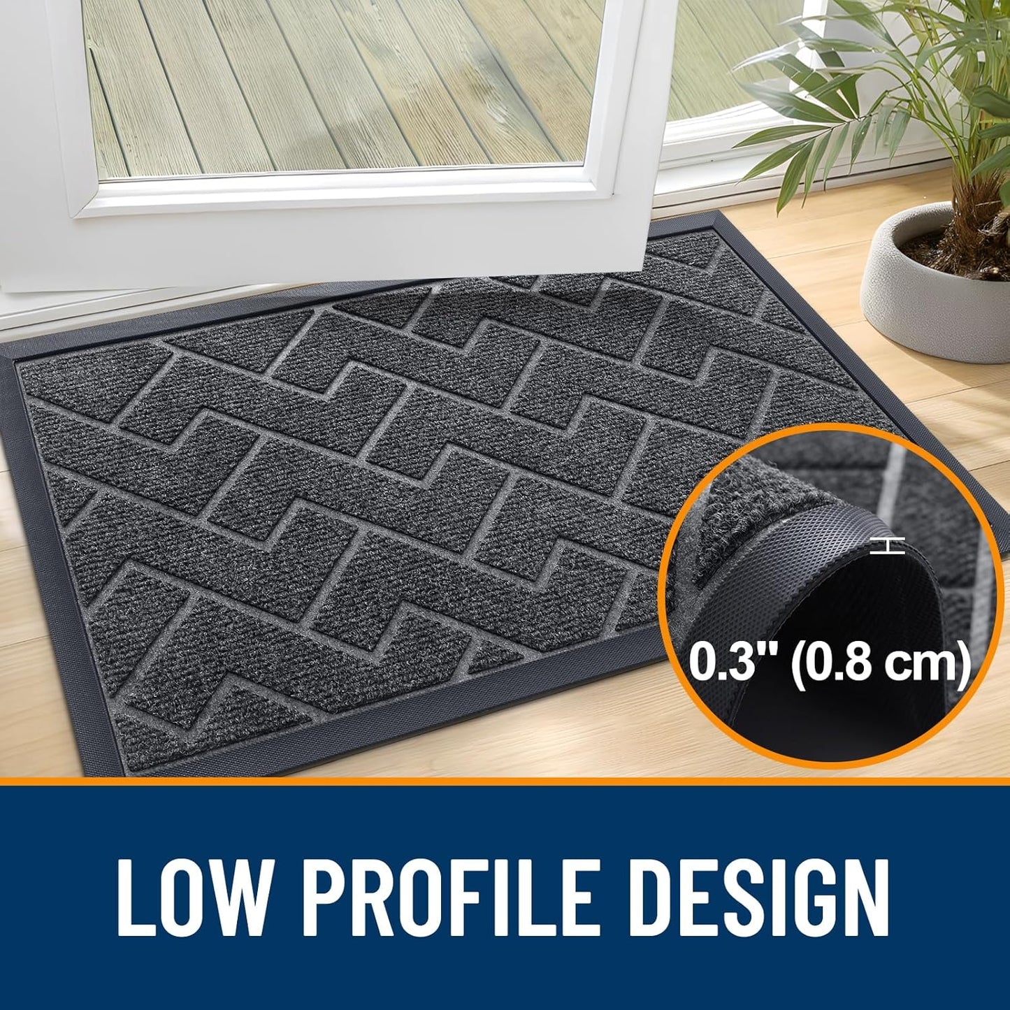 OLANLY Waterproof Front Door Mat - All-Season Indoor/Outdoor Doormat | Sturdy Natural Rubber, Grey 36x24