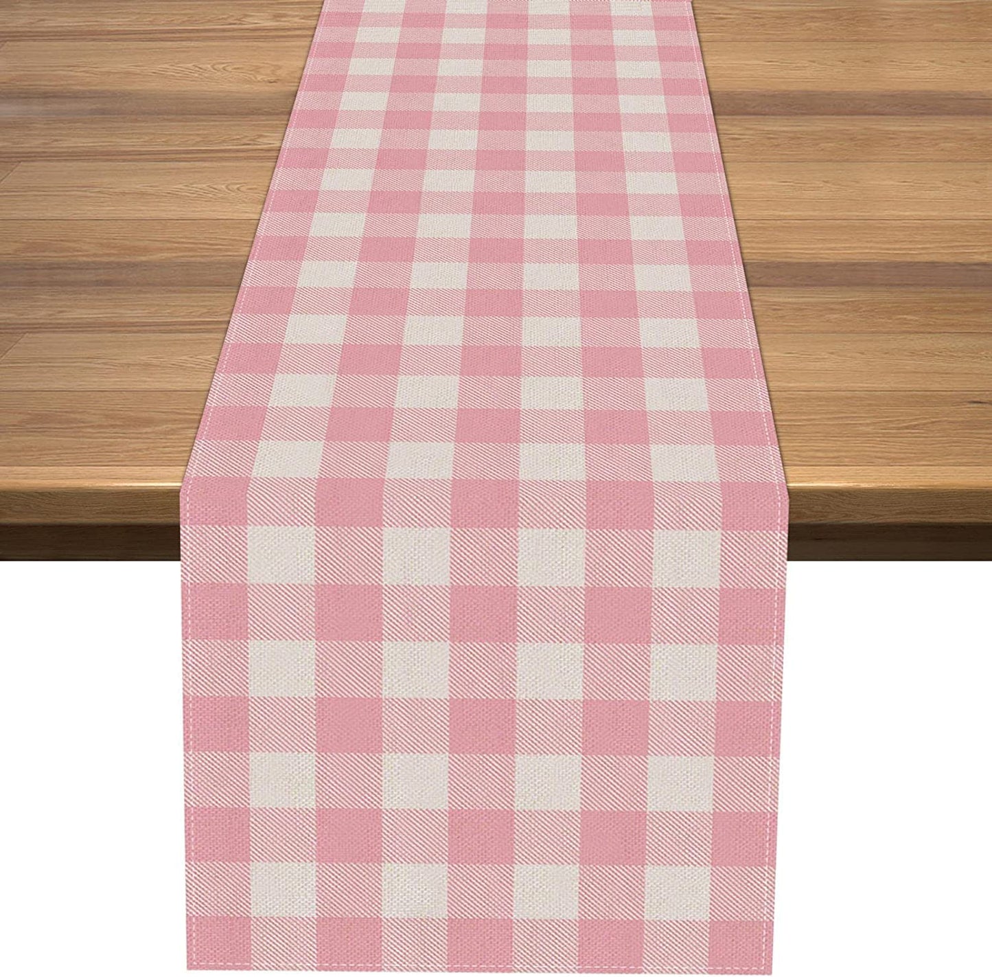 Nepnuser Linen Pink and White Buffalo Check Plaid Table Runner Gingham for Pink Farm Birthday Party Easter Home Decorations (13" x 108")