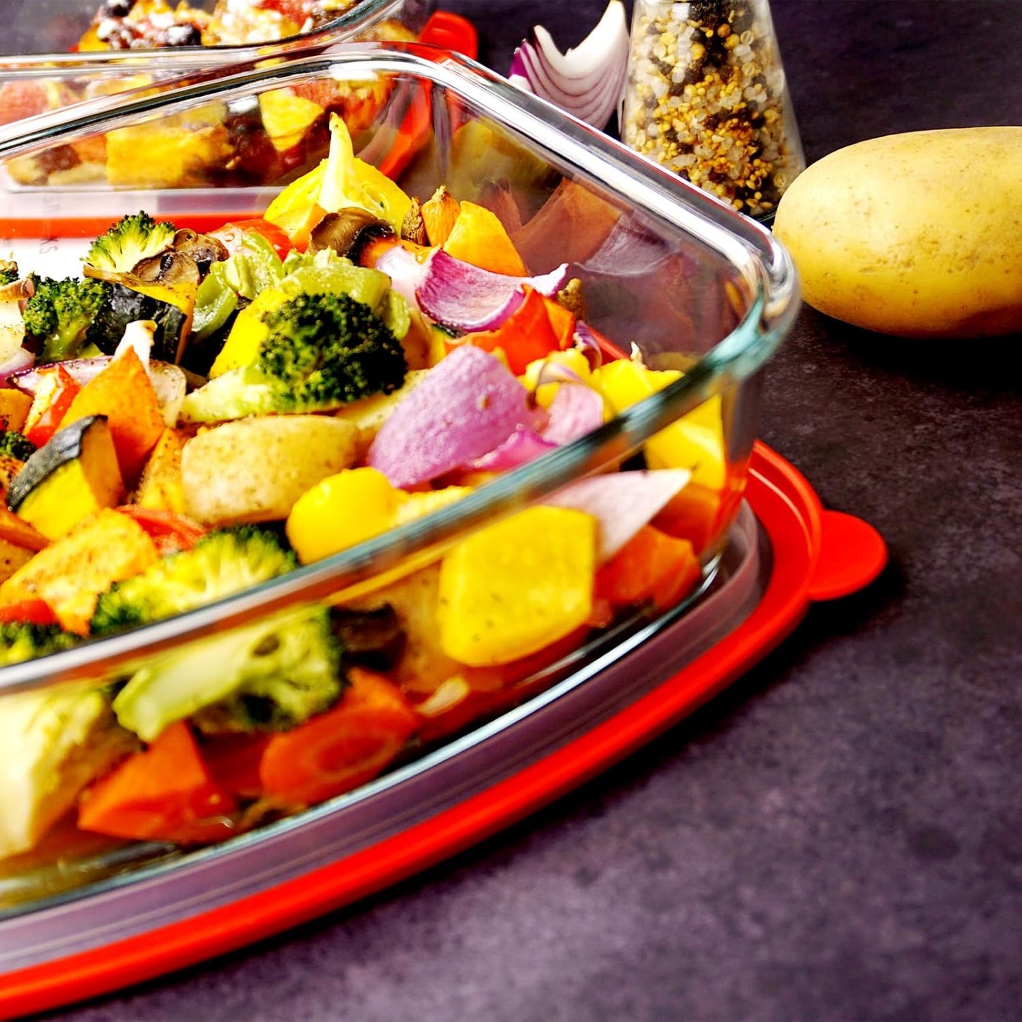 Regine Switzerland 9x9 Inch Square Glass Baking Dish - 2.6QT Deep Pan with Lid | Microwave & Oven Safe