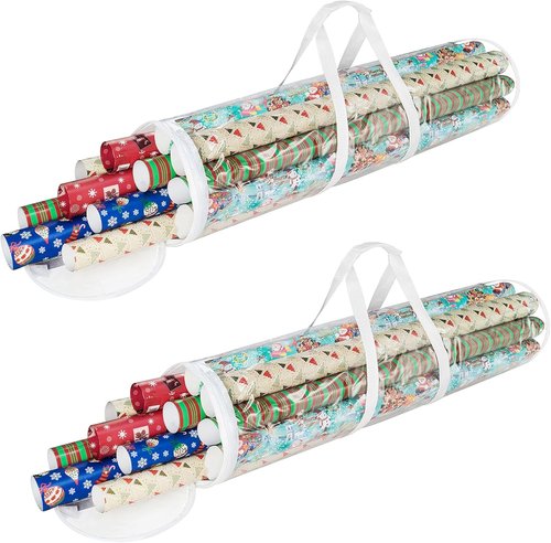 Elf Stor Wrapping Paper Storage Bags - Clear Totes with Handles for 30-Inch Rolls | Set of 2