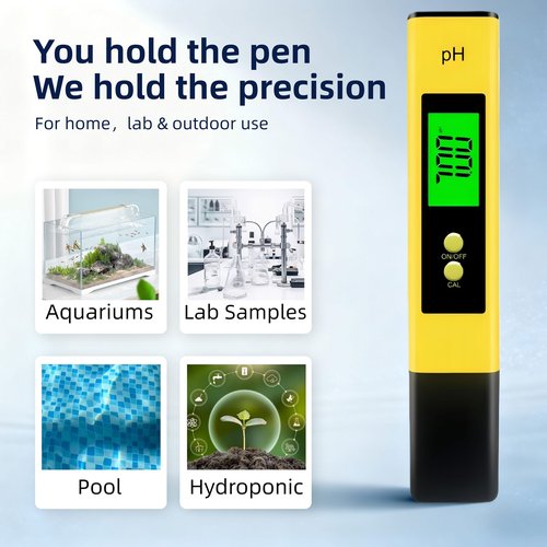 Digital pH Meter for Water,0.01 High Accuracy pH Tester Pen,Portable Water Quality Tester with Backlit Display PH Pen for Hydroponics,Aquarium (Yellow)