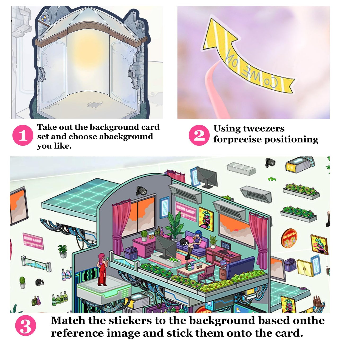 SZXYCZL Ultramodern Style Miniature Scene 4 Sets DIY 3D Stickers Scene Ultra Modern Futuristic, Make You Own Mini House Sticker Therapy for Teen Adult Relief Pass The Time-Ultramodern Style