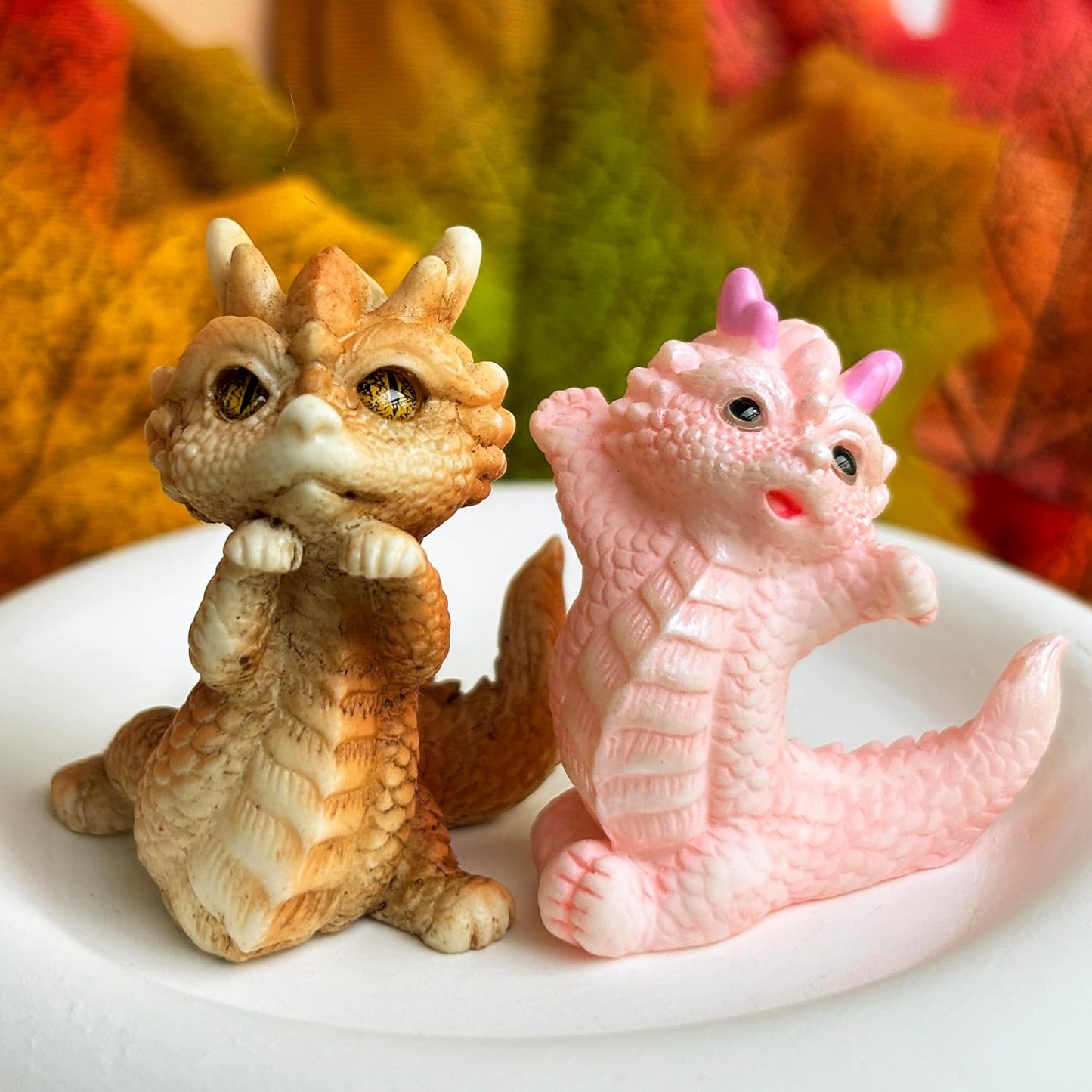 Skiennix Cute Mini Baby Dragon Figurines Set - Adorable Cake Toppers & Fairy Garden Decor | Resin Ornaments
