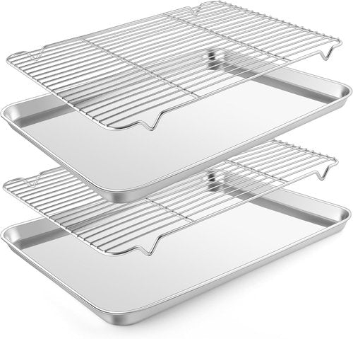 E-far Baking Sheet Set - Large Stainless Steel Cookie Sheets with Cooling Racks | Non-Toxic & Heavy Duty, 18 x 13 x 1 Inch