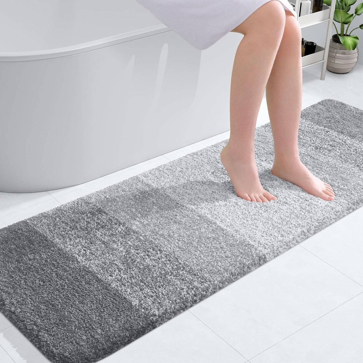 OLANLY Bathroom Runner Rug - Extra Soft Microfiber Mat with Rubber Backing | Quick Dry, Washable, Light Grey 59x20