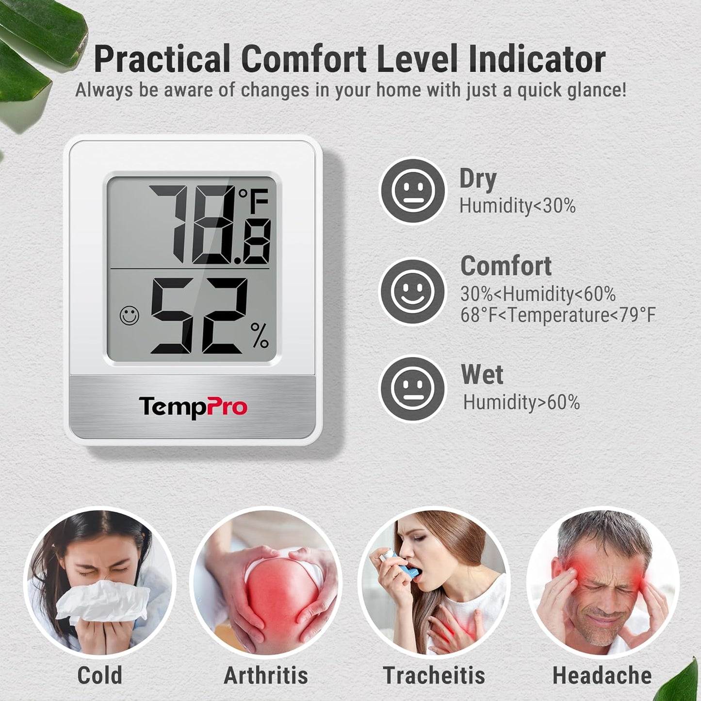 TempPro TP49 Digital Hygrometer & Indoor Thermometer - Accurate Temperature & Humidity Monitor | Compact Design