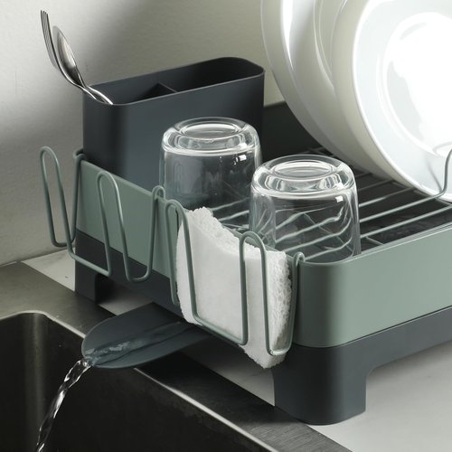 Gibson Home Nestcraft Full-Size Dish Rack - Rust Resistant with Drain Board & Flatware Caddy | Green