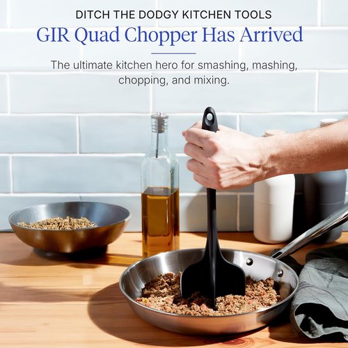 GIR Premium Silicone Quad Meat Chopper - 4 Blade Design for Perfectly Ground Beef & Potatoes - 12" Black