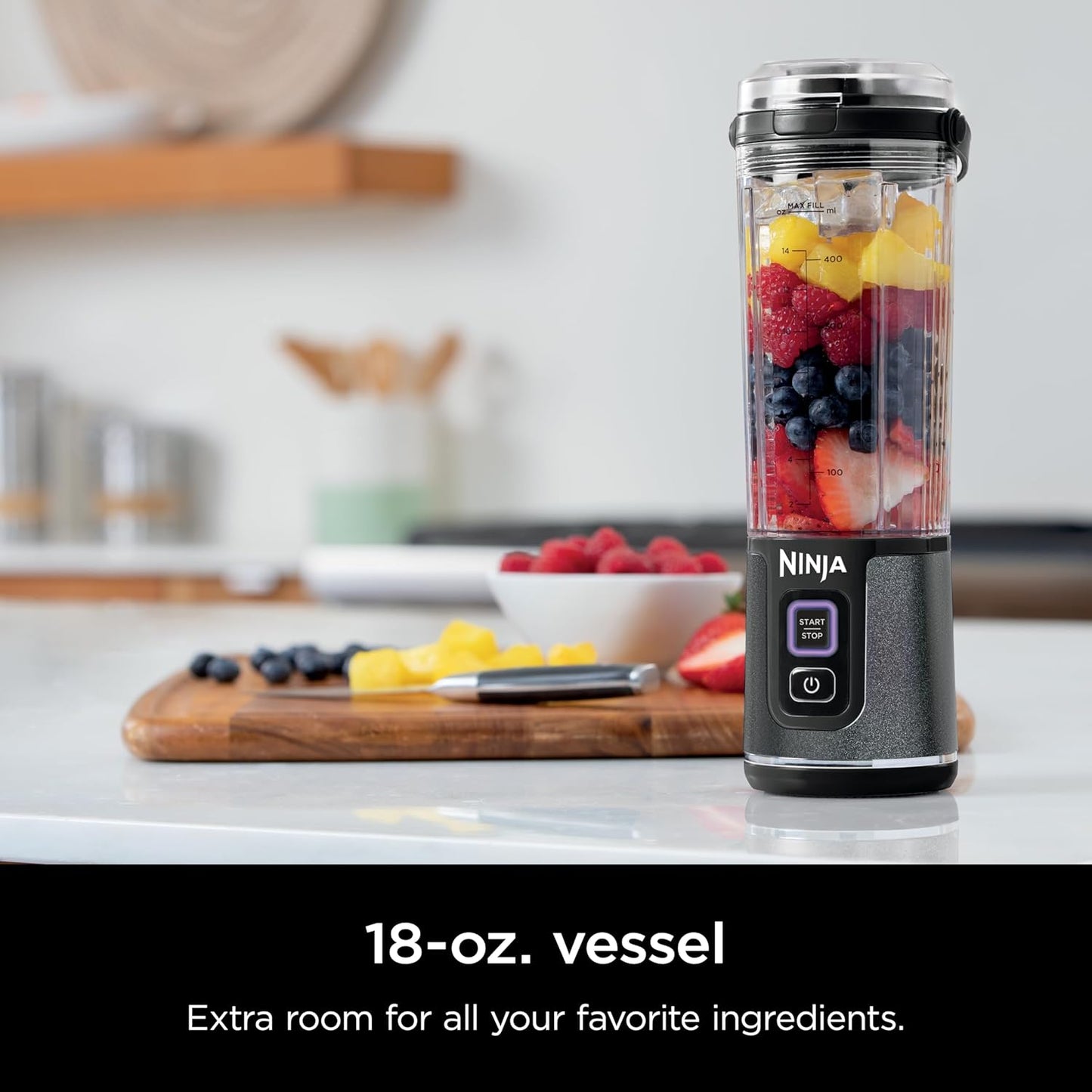 Ninja Blast Portable Blender - Cordless 18oz Personal Blender for Smoothies & Shakes | BPA-Free, Leakproof Lid, USB-C Rechargeable, Black Glitter