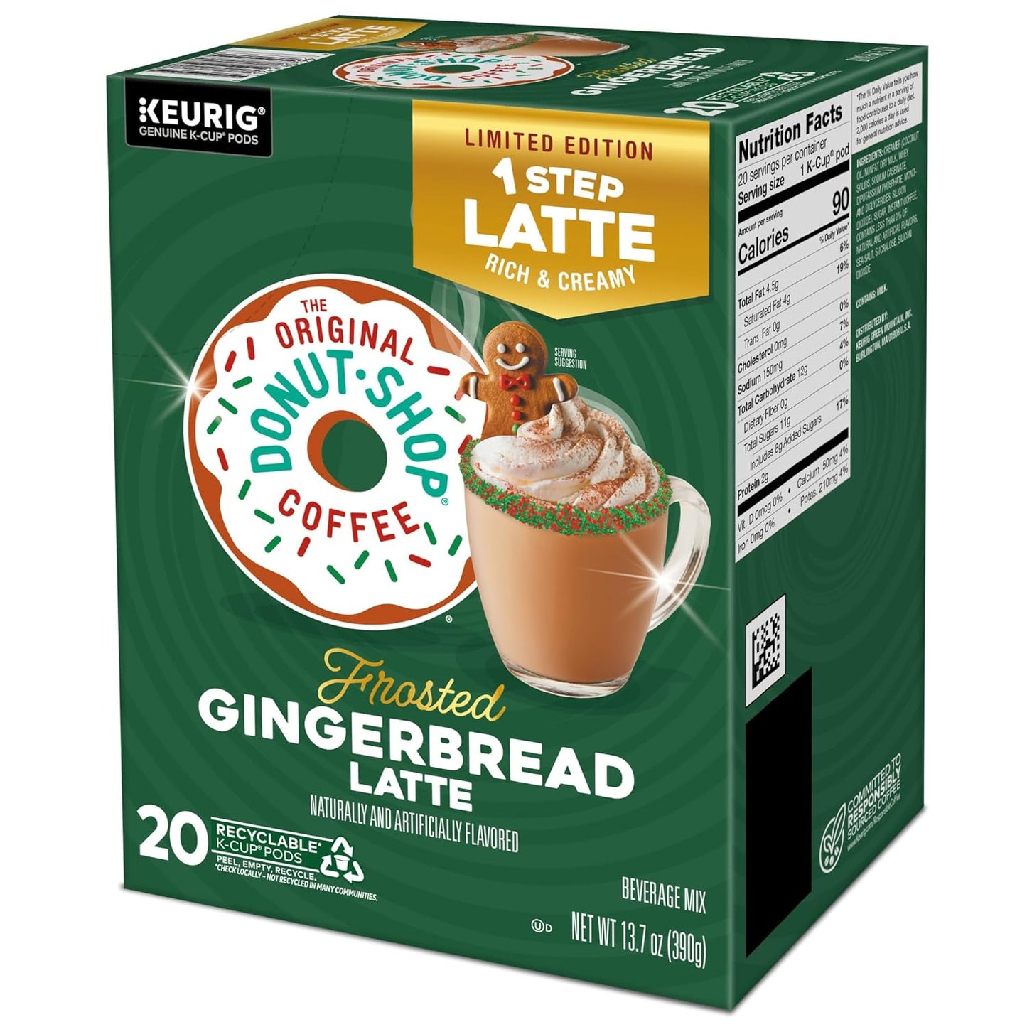 Original Donut Shop K-Cup Pods - Frosted Gingerbread Latte, 20 Count | Single Serve Coffee