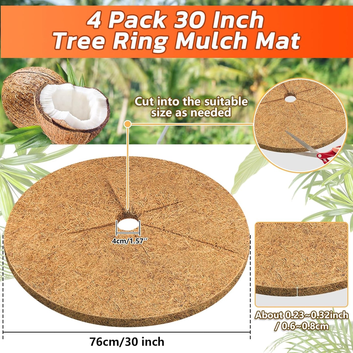 Legigo Coconut Fiber Mulch Ring - 30 Inch Natural Coir Plant Protector Mat for Indoor/Outdoor Use