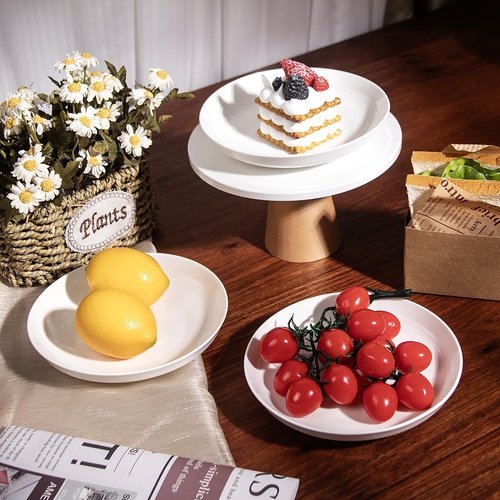 Anveena 8 Inch Porcelain Dinner Plates Set, White Salad Serving Plates, Set of 6 - Microwave, Oven, Dishwasher Safe, Scratch-Resistant