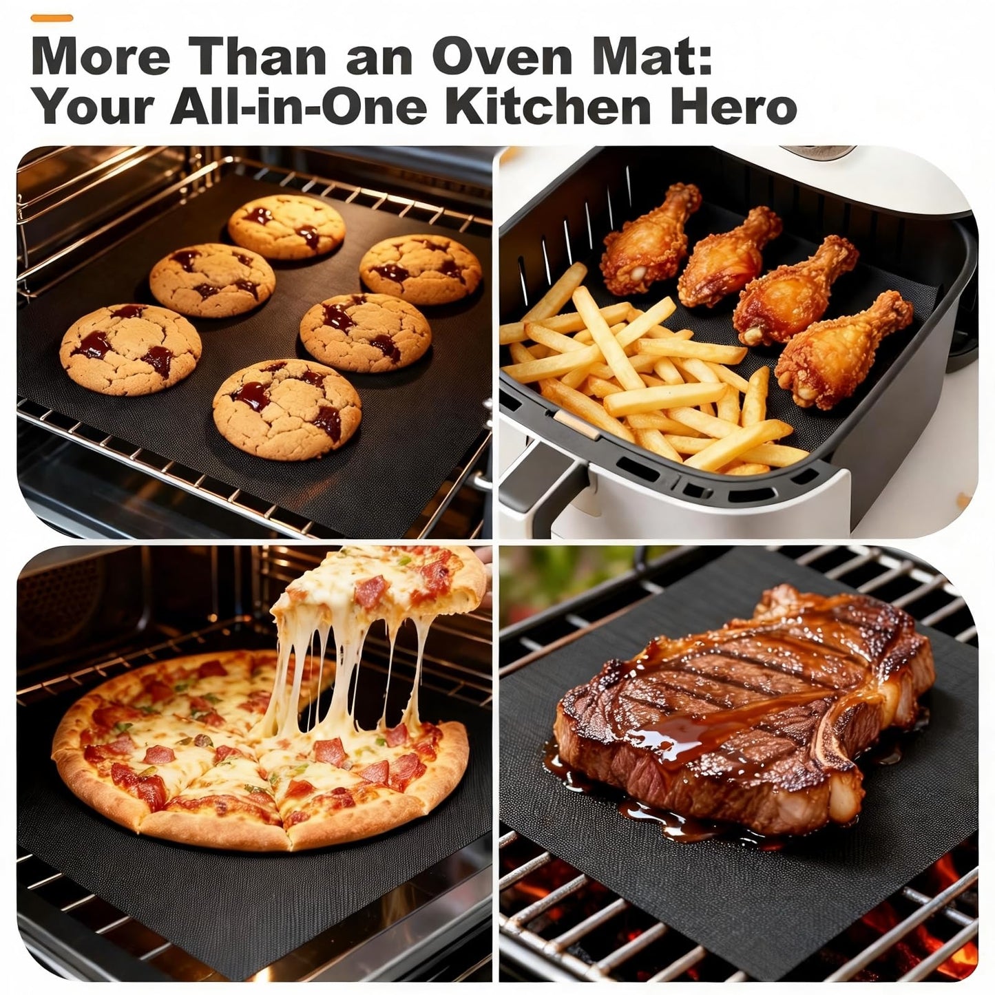 Updated 4 Pack 11.6"x11.6" Toaster Oven Liners for Bottom of Oven, Reusable Non-Stick Heat Resistant Air Fryer Liners, Compatible with Ninja, Breville, Cuisinart, Cosori, Black & Decker, Emeril