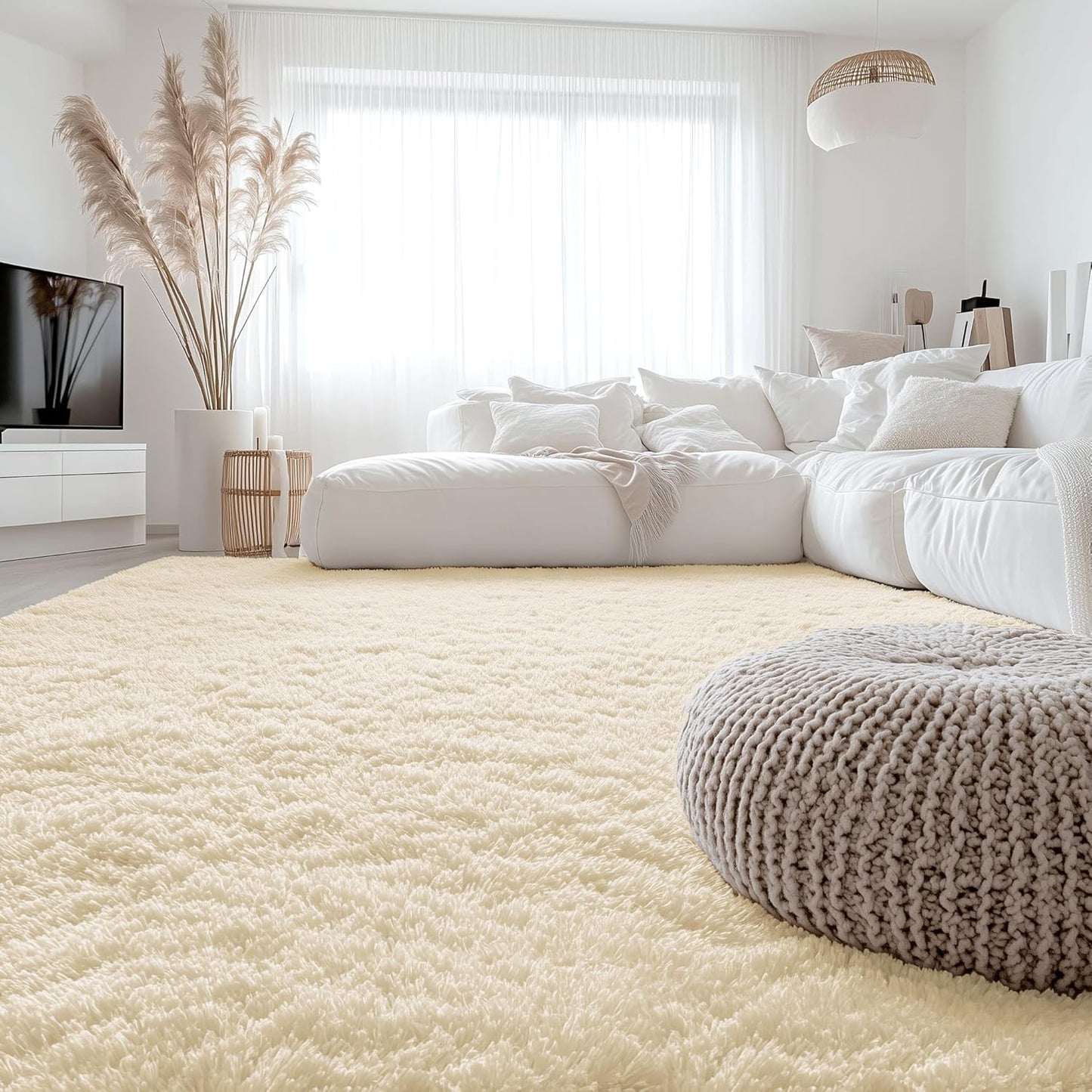 OLANLY Large Area Rug - Soft Fluffy Shaggy Carpet for Living Room & Bedroom | 6x9 ft, Cream