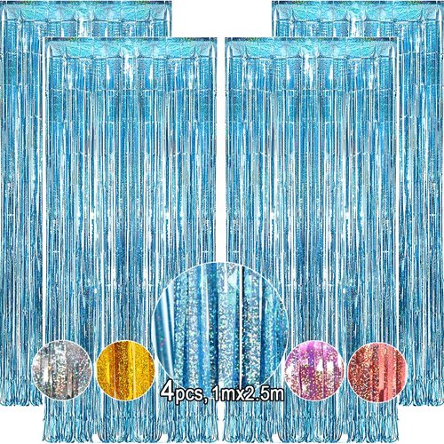 4Pcs Gold Fringe Backdrop 12.8x8.2 Feet Glitter Metallic Tinsel Foil Fringe Curtain, Gold Backdrop Curtain Door Streamers for Birthday Graduation Bachelorette Disco Christmas Party Decorations
