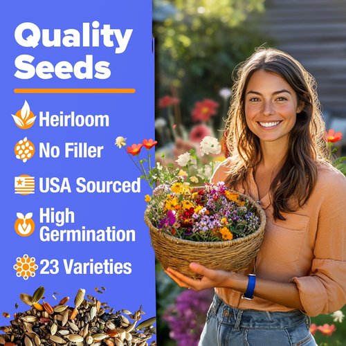 Home Grown Premium Wildflower Seeds - 134,000+ Non-GMO Native Seeds for Butterfly Gardens | 23 Varieties (3oz)