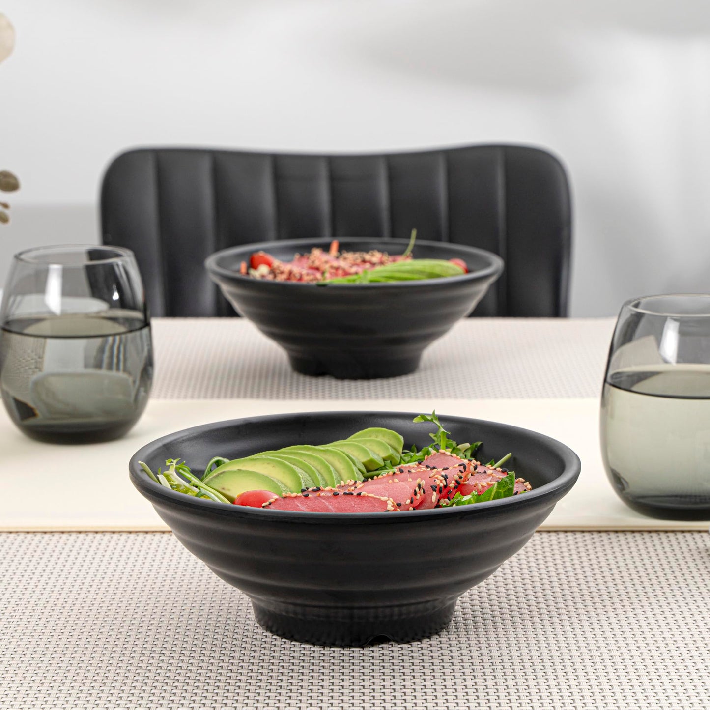 Restaurantware Voga 27 Ounce Soup Bowls 2 Large Pho Bowls - Faux Stone Serve Noodles Salads Or Pastas Black Melamine Ramen Bowls Shatterproof Dishwashable Asian Style Bowls