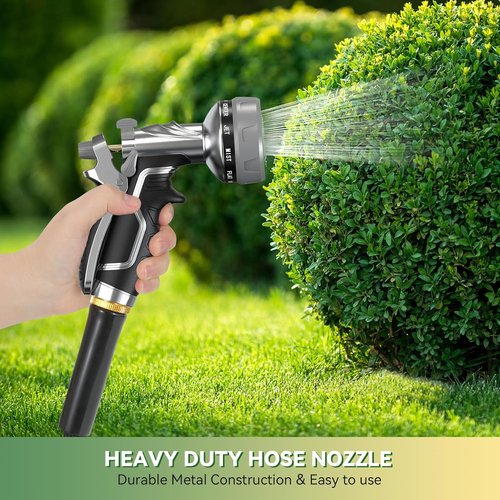 **Heavy Duty Metal Garden Hose Nozzle - 8 Adjustable Spray Patterns | High Pressure Hand Sprayer**