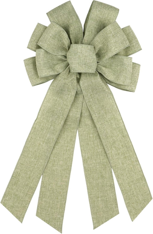 Skiennix Mint Green Large Bow - 11x21 Inch Linen Texture Wired Ribbon for Wreaths & Decor
