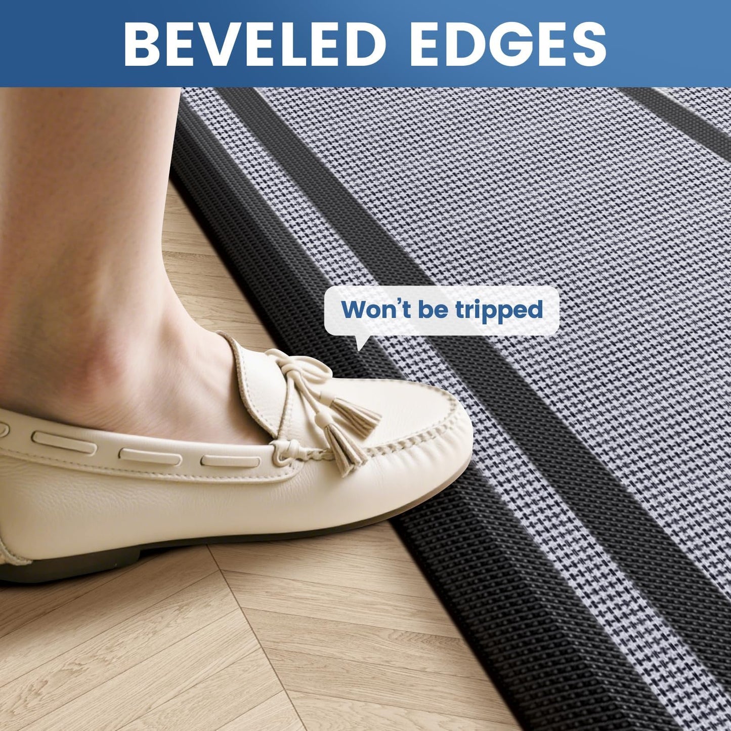 KitchenClouds [2 PCS] Kitchen Rugs Cushioned Anti-Fatigue Kitchen Mats for Floor Waterproof Kitchen Rug Set Non-Slip Comfort Standing Mat for Office, Sink, Laundry 17.3"×28"+17.3"×60",Black