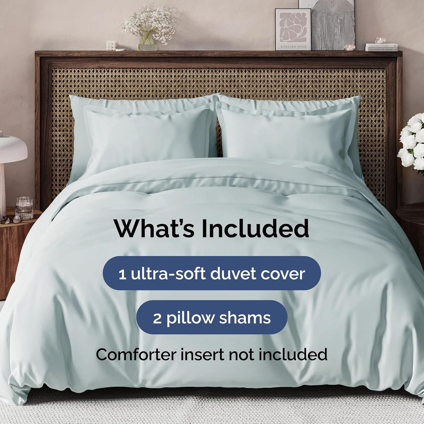 Skiennix Queen Duvet Cover Set - Extra Soft 90" x 90" with 2 Pillow Shams | Hotel Luxury, Easy Care, Fade-Free (Ice Blue)