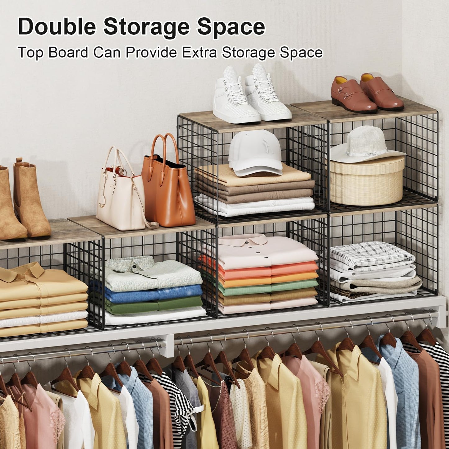 Skiennix Closet Organizer Set - Stackable Storage Shelves for Clothes & Sweaters | Space-Saving Design, Set of 3