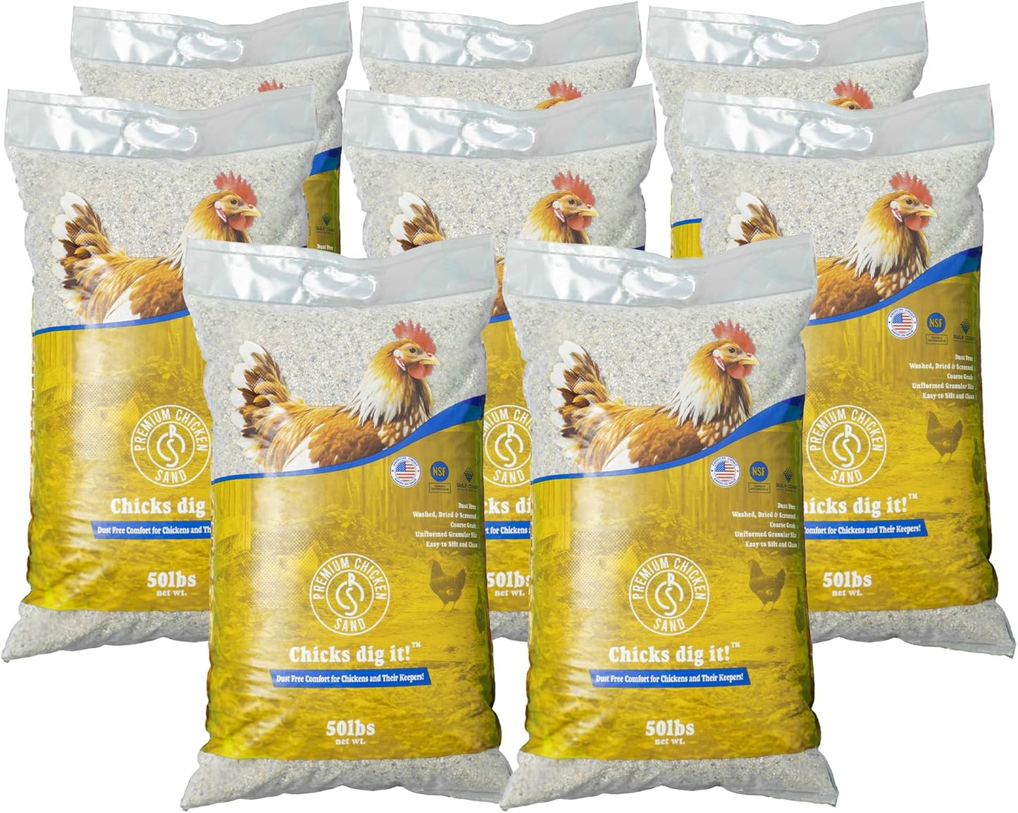 Premium Chicken Sand - Dust-Free, Odor-Control Bedding for Coops & Nesting Boxes | 50 lbs (8-Pack)