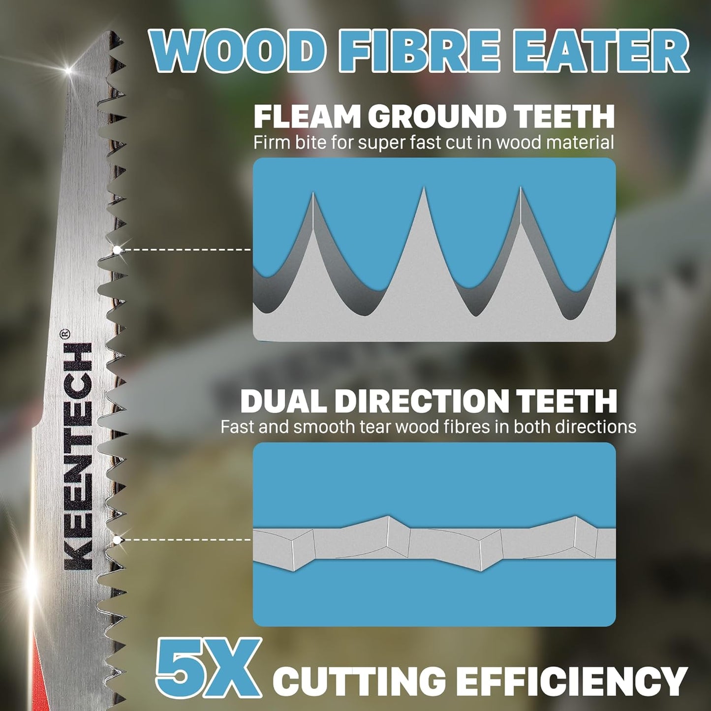 KEENTECH 9-Inch Cr-V Reciprocating Saw Blades - 5-Pack for Wood Cutting & Tree Pruning | 5 TPI Fleam Ground Teeth
