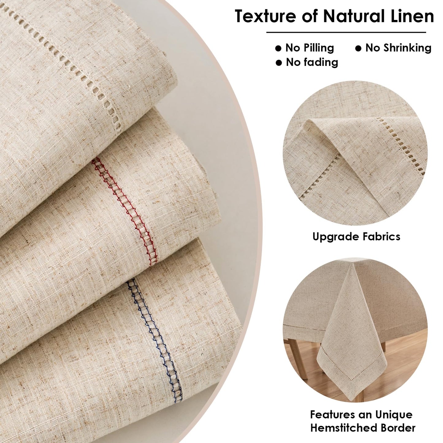 Zdolmy Natural Flax Linen Handmade Hemstitch Tablecloth 70" x 55"– Undyed Square Table Cover for Kitchen, Dining & Decoration, Ideal for Father's Day