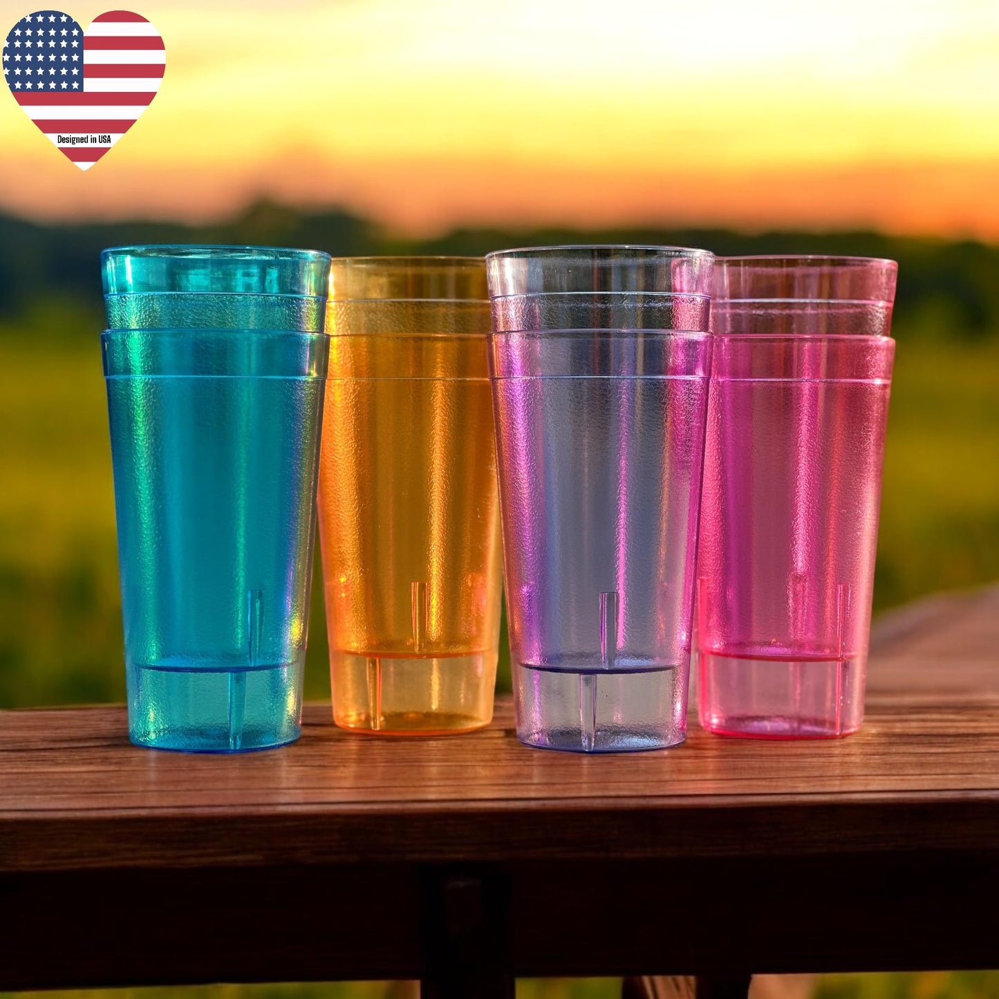 Oojami Set of 8 Plastic Tumblers, 20-Ounce Reusable Cups, BPA-Free & Shatterproof, Stackable Restaurant-Style Drinking Glasses for Water, Juice, and Everyday Use, Dishwasher Safe 20 oz