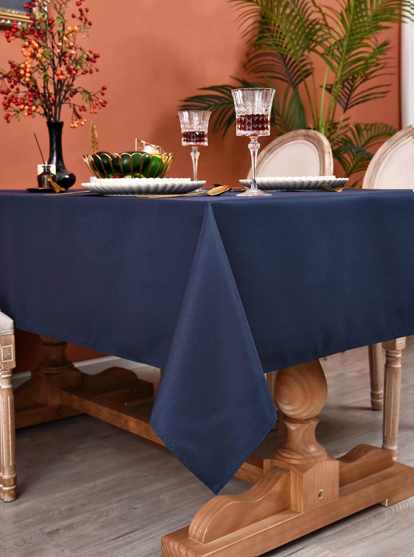 MEANMOY Navy Blue 210 GSM Water & Stain Resistant Rectangle Tablecloth for 3 Foot Table - Solid 52 x 70 Inch Rectangular Table Cloth Wrinkle Free Washable Polyester Fabric for Wedding, Party, Banquet