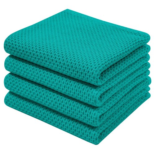 Homaxy 100% Cotton Waffle Weave Kitchen Dish Towels, Ultra Soft Absorbent Quick Drying Cleaning Towel, 13 x 28 Inches, 4-Pack, Teal