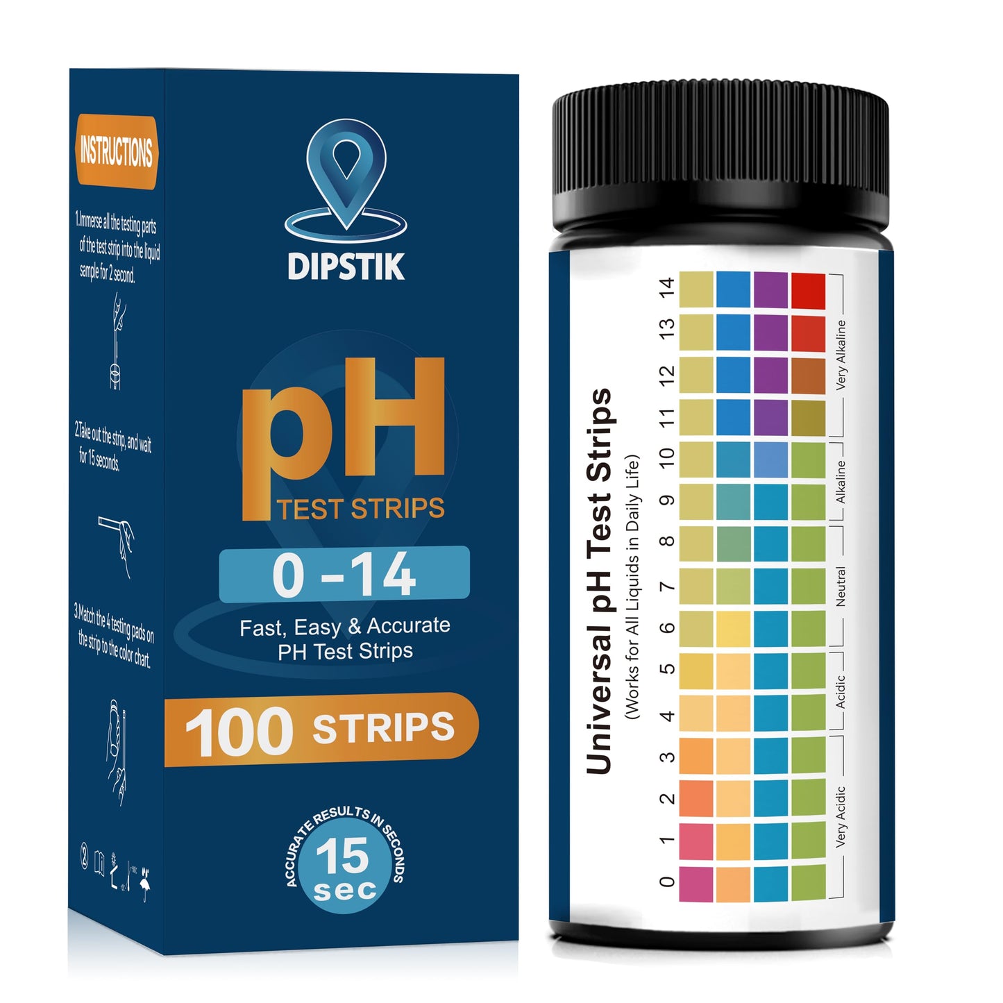 pH Test Strips (0-14) -Universal pH Test Paper Test Strips for Drinking Water, Aquarium, Pool, Hot Tub, Spa,100ct Litmus Paper pH Testing Soap Making and Food
