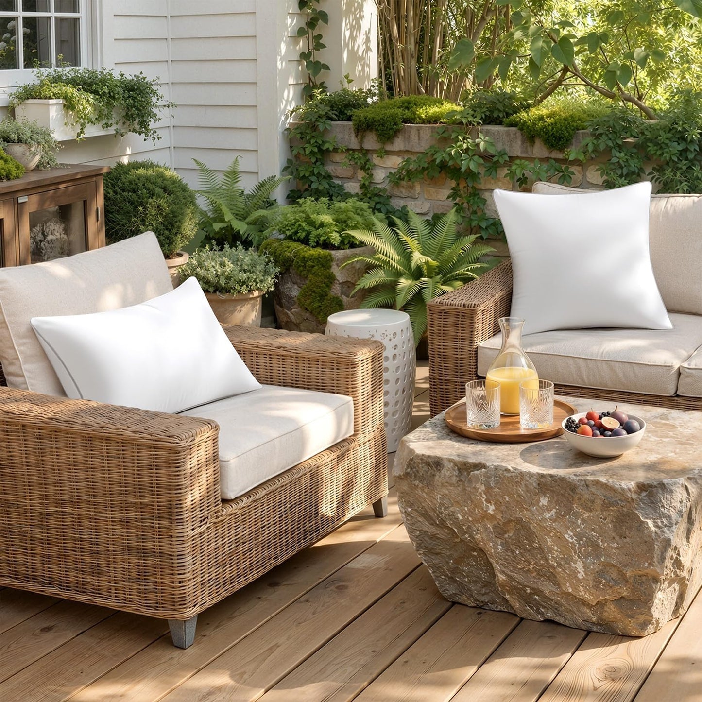 MIULEE Waterproof Outdoor Pillow Inserts - Pack of 2 Decorative 18x18 Square Cushions for Patio & Garden