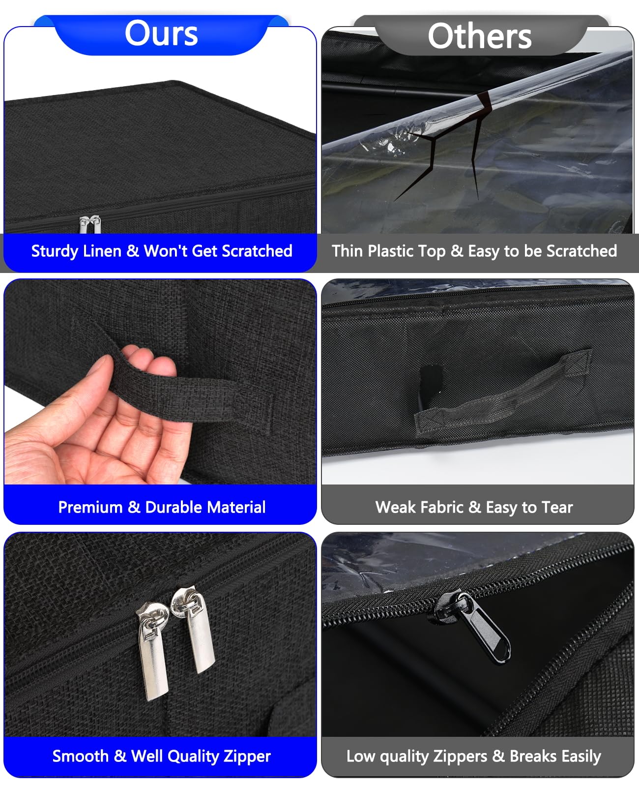 Under Bed Storage with Wheels Lid, Metal Bottom Support Under the Bed Storage Containers, Tall 8.7inch 50L Large Underbed Storage Drawer Organizer Bins for Clothes Blanket Toys 2 Pack