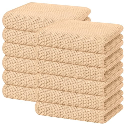 Homaxy 100% Cotton Waffle Weave Kitchen Dish Towels, Ultra Soft Absorbent Quick Drying Cleaning Towel, 13 x 28 Inches, 12-Pack, Apricot