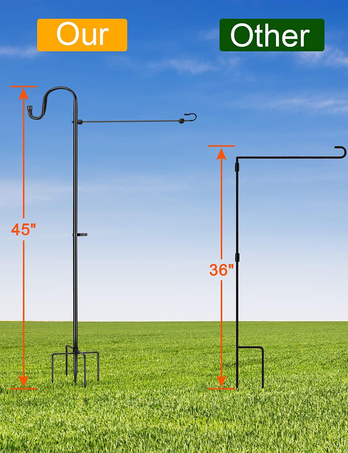 LOPANNY Garden Flag Stand - Upgraded 45-Inch Pole with Shepherd Hooks for 12 x 18-Inch Flags