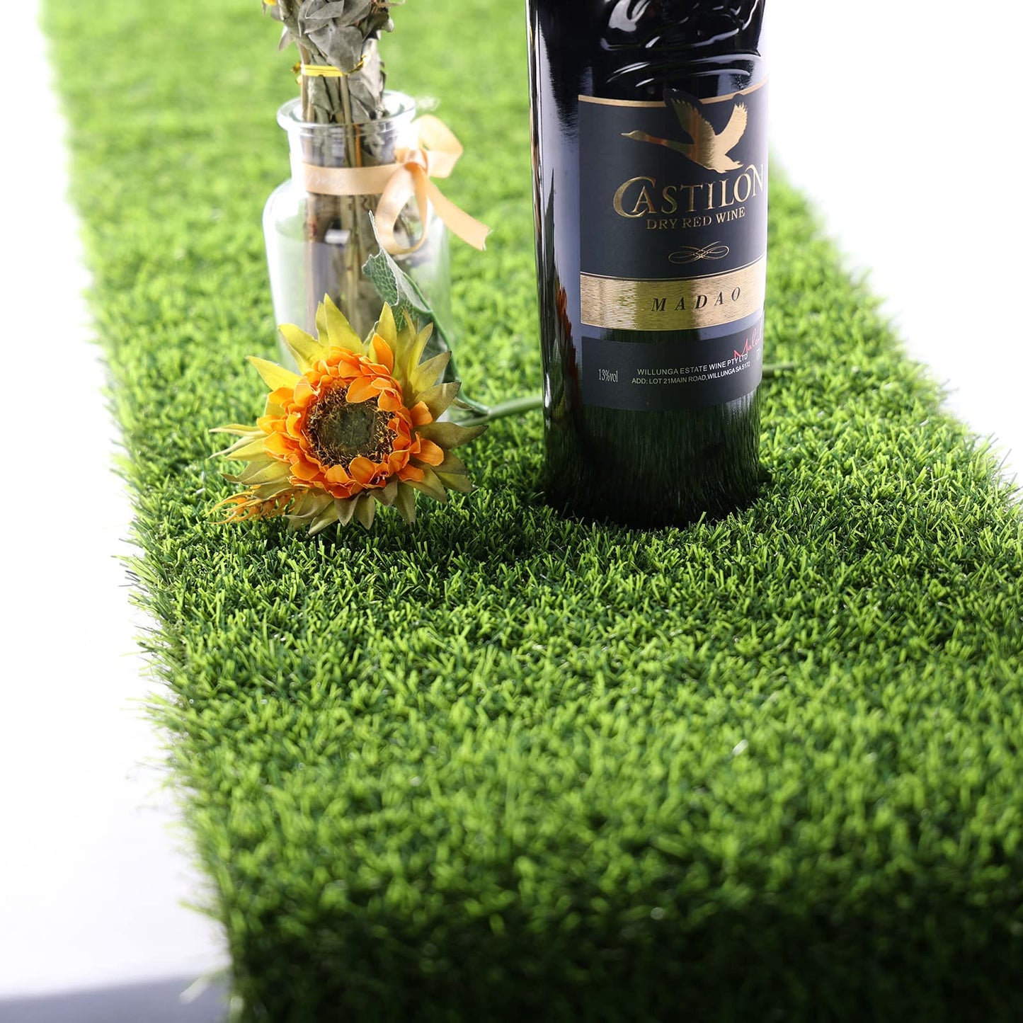 Kesfey Artificial Grass Table Runner 14 x 48 Inch Washable Synthetic Grass Table Runners Durable Trimmable Grass Rug Roll Tabletop Decorations Faux Grass Table Runner for Tea Golf Party Decorations