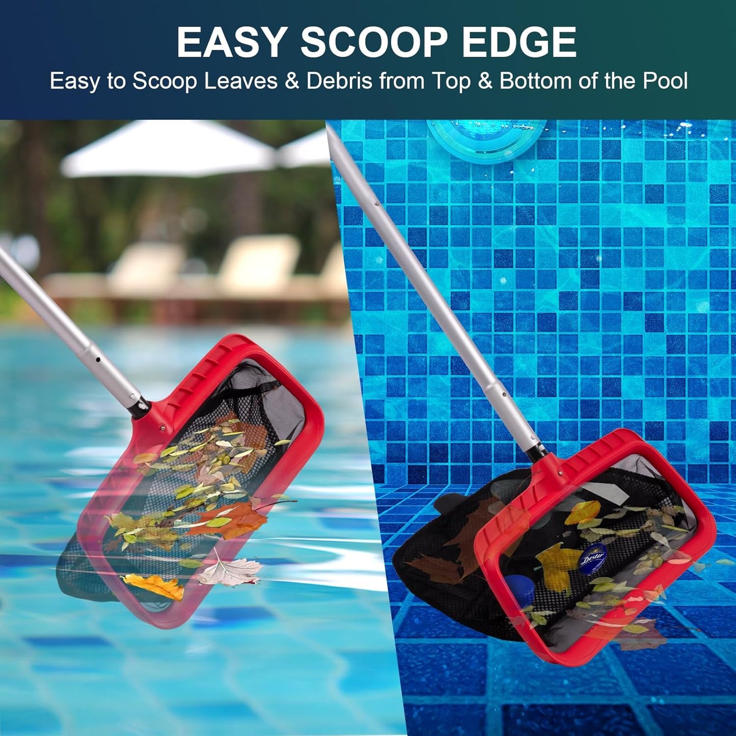 Skiennix Pool Skimmer Net - Upgraded Double-Layer Netting for Efficient Debris Cleaning | Large Capacity