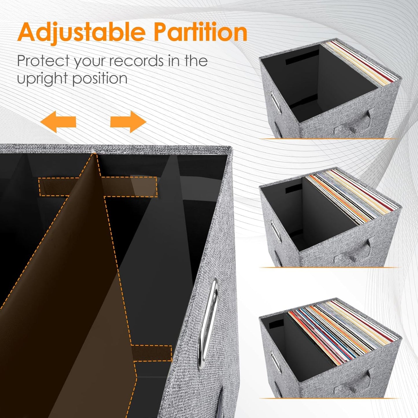 Skiennix Vinyl Record Storage Box - Stackable 12-Inch LP Crate with Lid & Handle for 50+ Albums